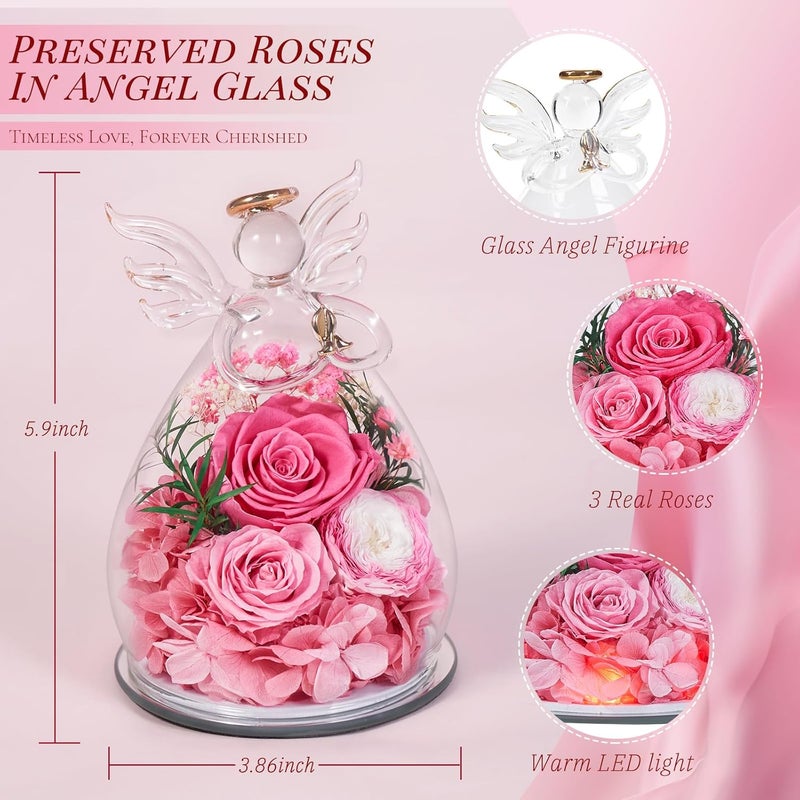 Bessol Birthday Gifts for Women Mom Preserved Roses in Glass Angel Figurines Flowers for Delivery Forever Flowers Eternal Rose Valentines Day for Grandma Sister Wife Her from Daughter - Image 2